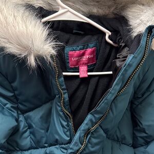 London Fog Blue Puffer Jacket with Faux Fur Trim